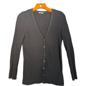 Wolford Wool Cotton Cardigan Sweater Ribbed V Neck Minimalist Quiet Luxury S